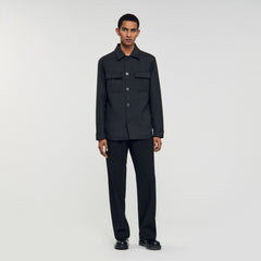 Wool overshirt with pockets Dark Grey Sandro Men