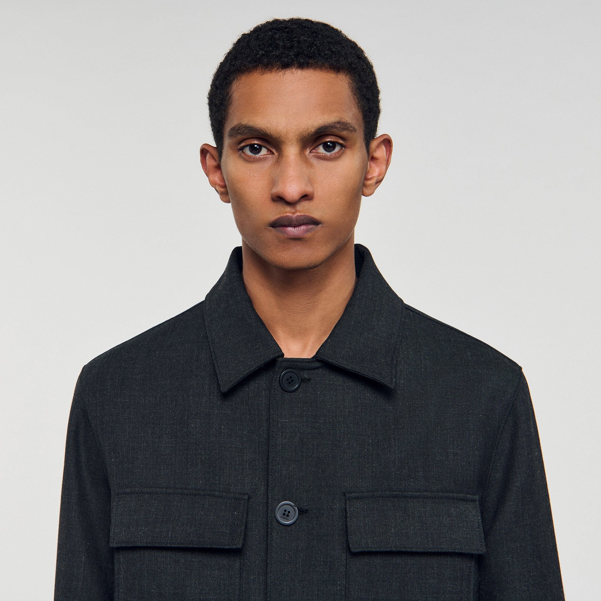 Wool overshirt with pockets Dark Grey Sandro Men