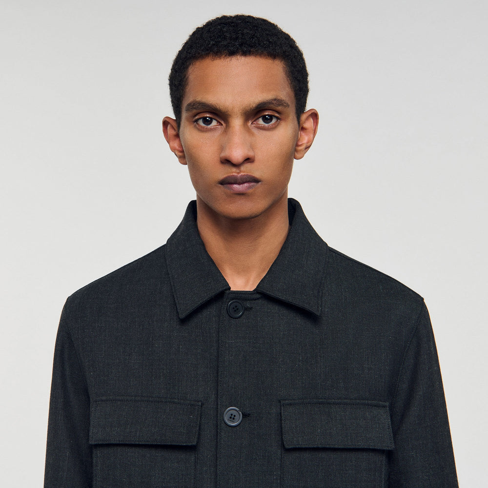 Wool overshirt with pockets Dark Grey Sandro Men