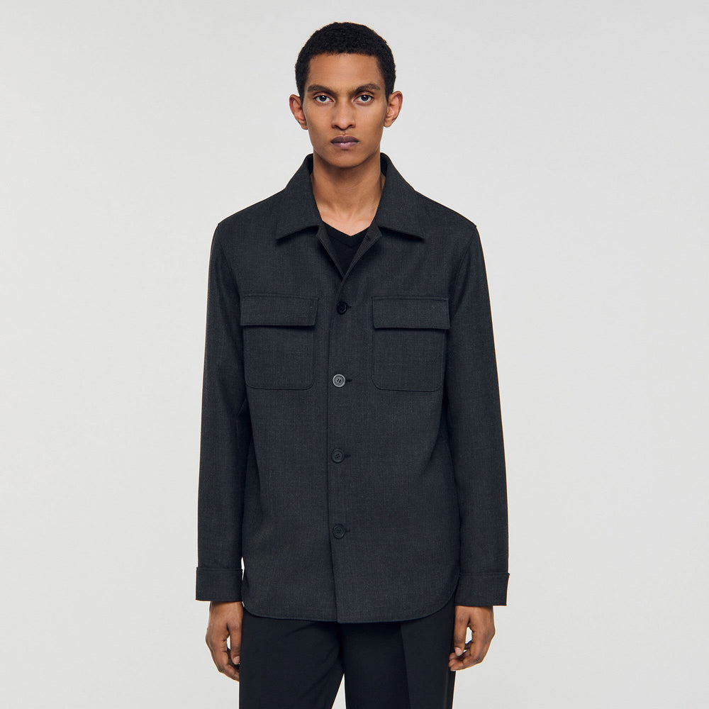 Wool overshirt with pockets Dark Grey Sandro Men