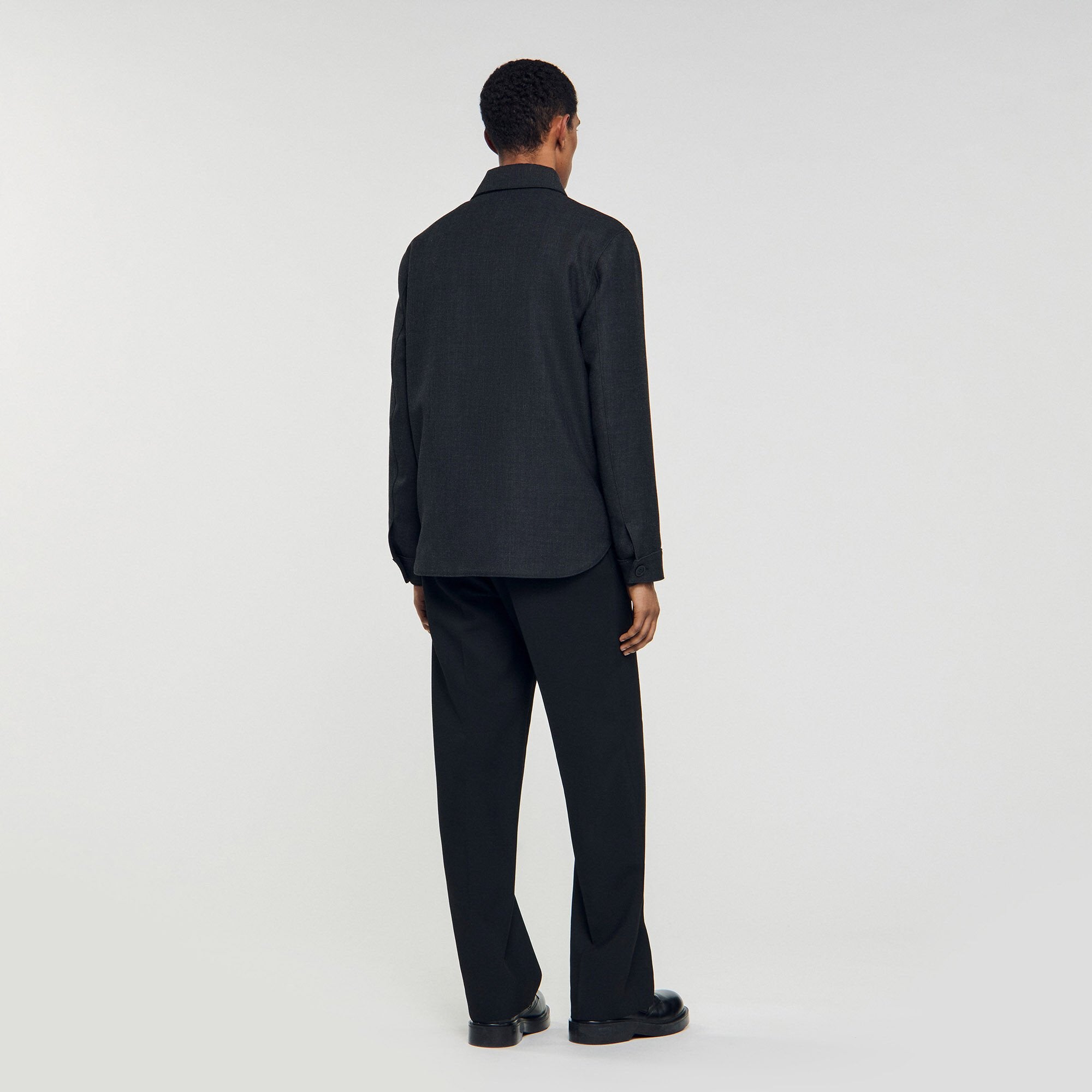 Wool overshirt with pockets Dark Grey Sandro Men