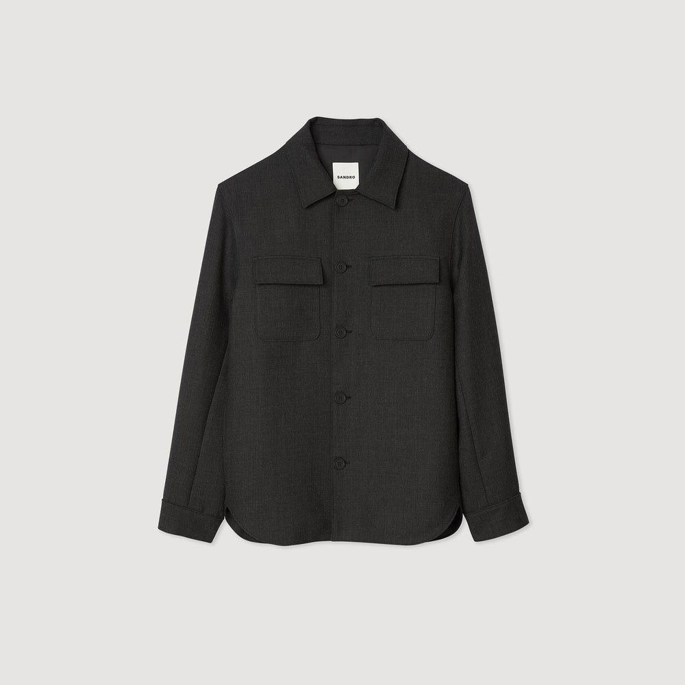 Wool overshirt with pockets Dark Grey Sandro Men