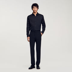 Fitted stretch cotton shirt Black Sandro Men