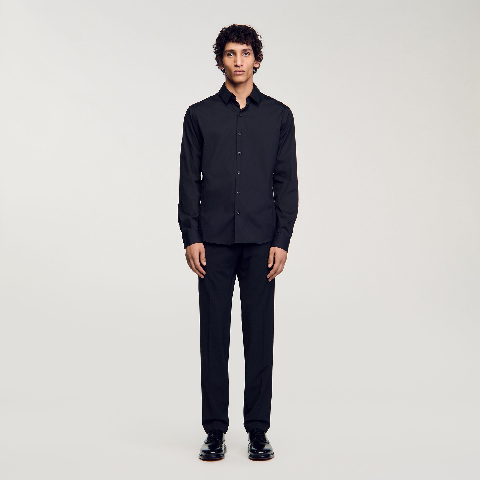 Fitted stretch cotton shirt Black Sandro Men