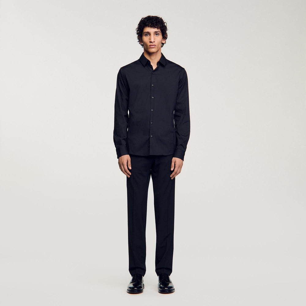 Fitted stretch cotton shirt Black Sandro Men
