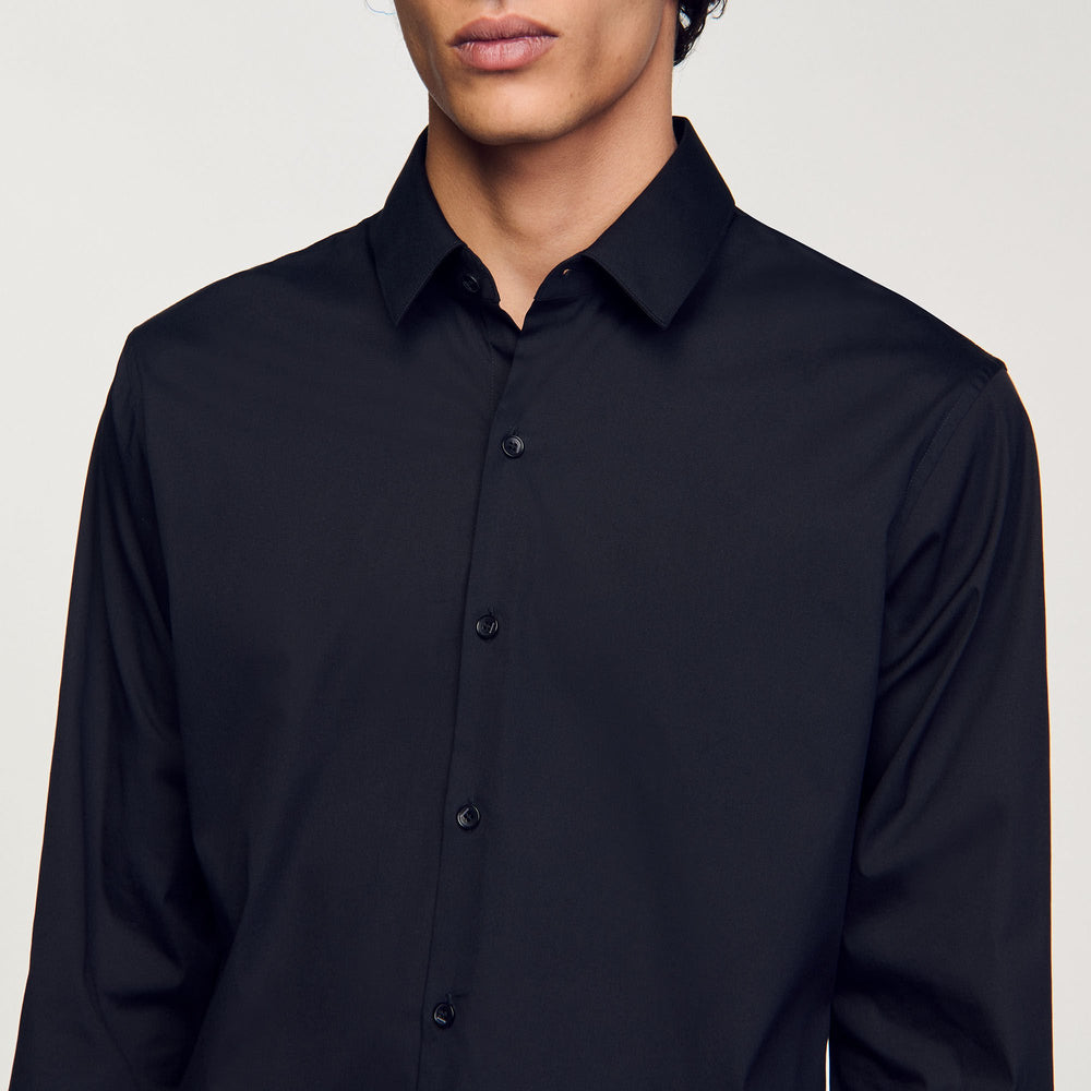 Fitted stretch cotton shirt Black Sandro Men