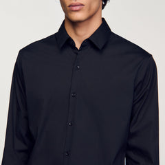 Fitted stretch cotton shirt Black Sandro Men