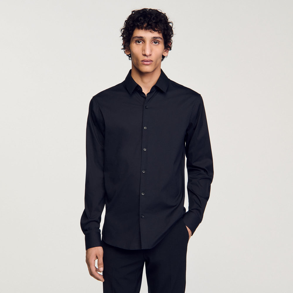 Fitted stretch cotton shirt Black Sandro Men