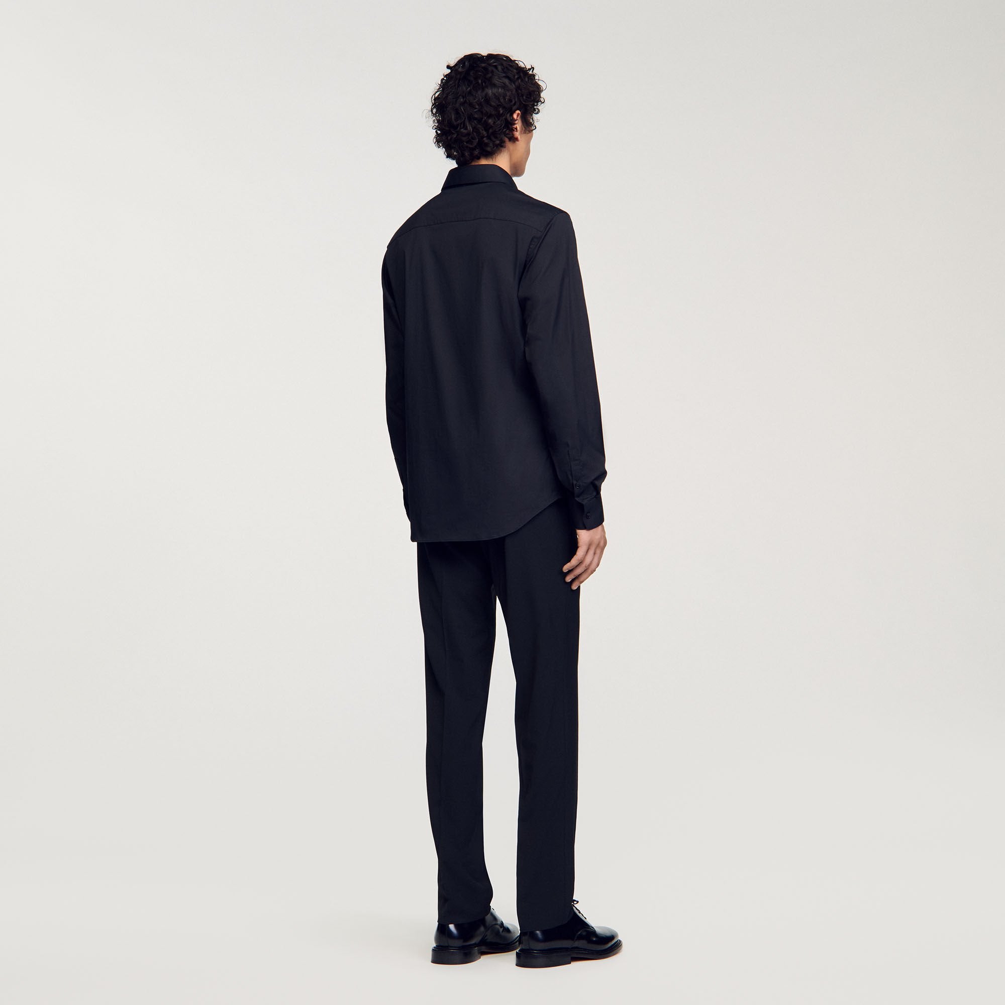 Fitted stretch cotton shirt Black Sandro Men