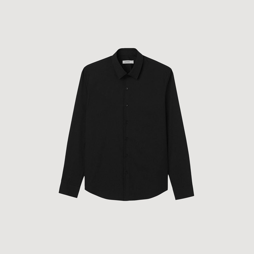 Fitted stretch cotton shirt Black Sandro Men