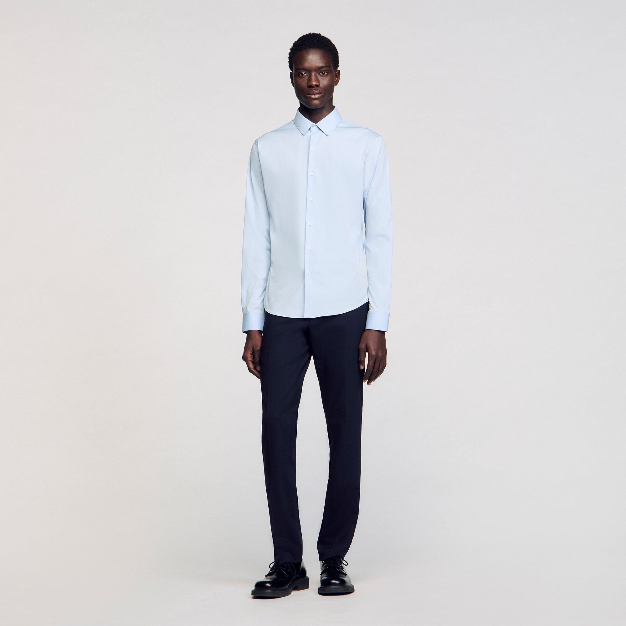 Fitted stretch cotton shirt Sky Blue Sandro Men
