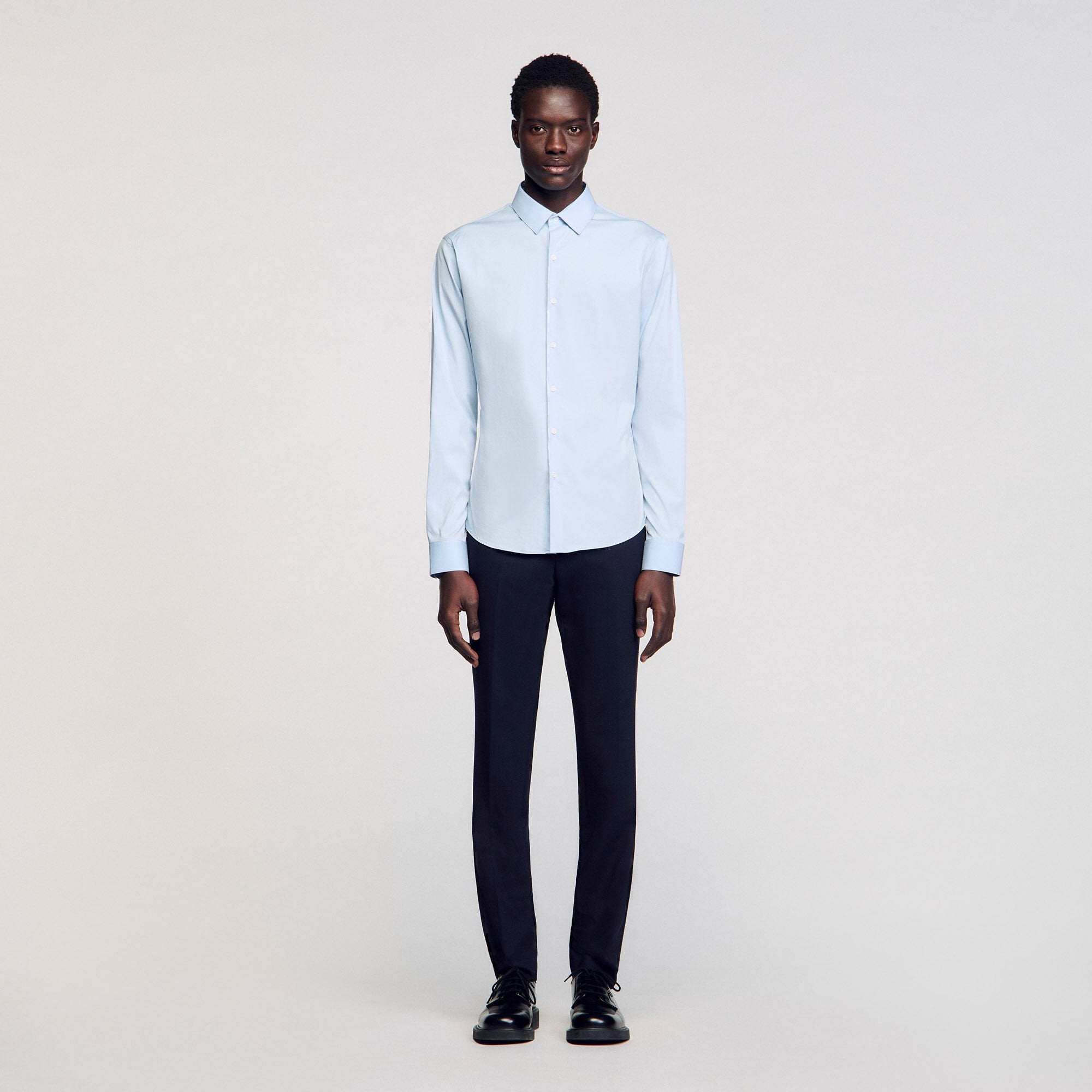 Fitted stretch cotton shirt Sky Blue Sandro Men
