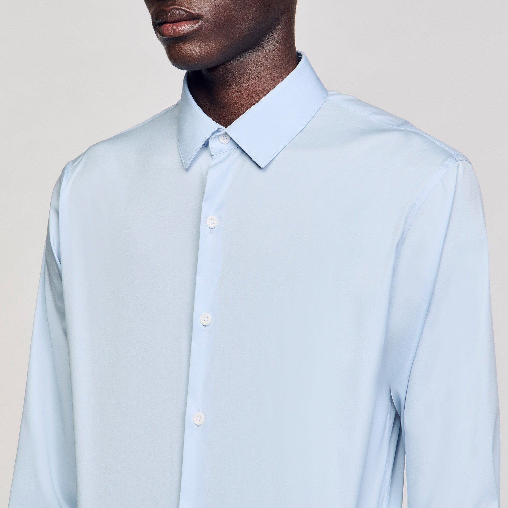Fitted stretch cotton shirt Sky Blue Sandro Men