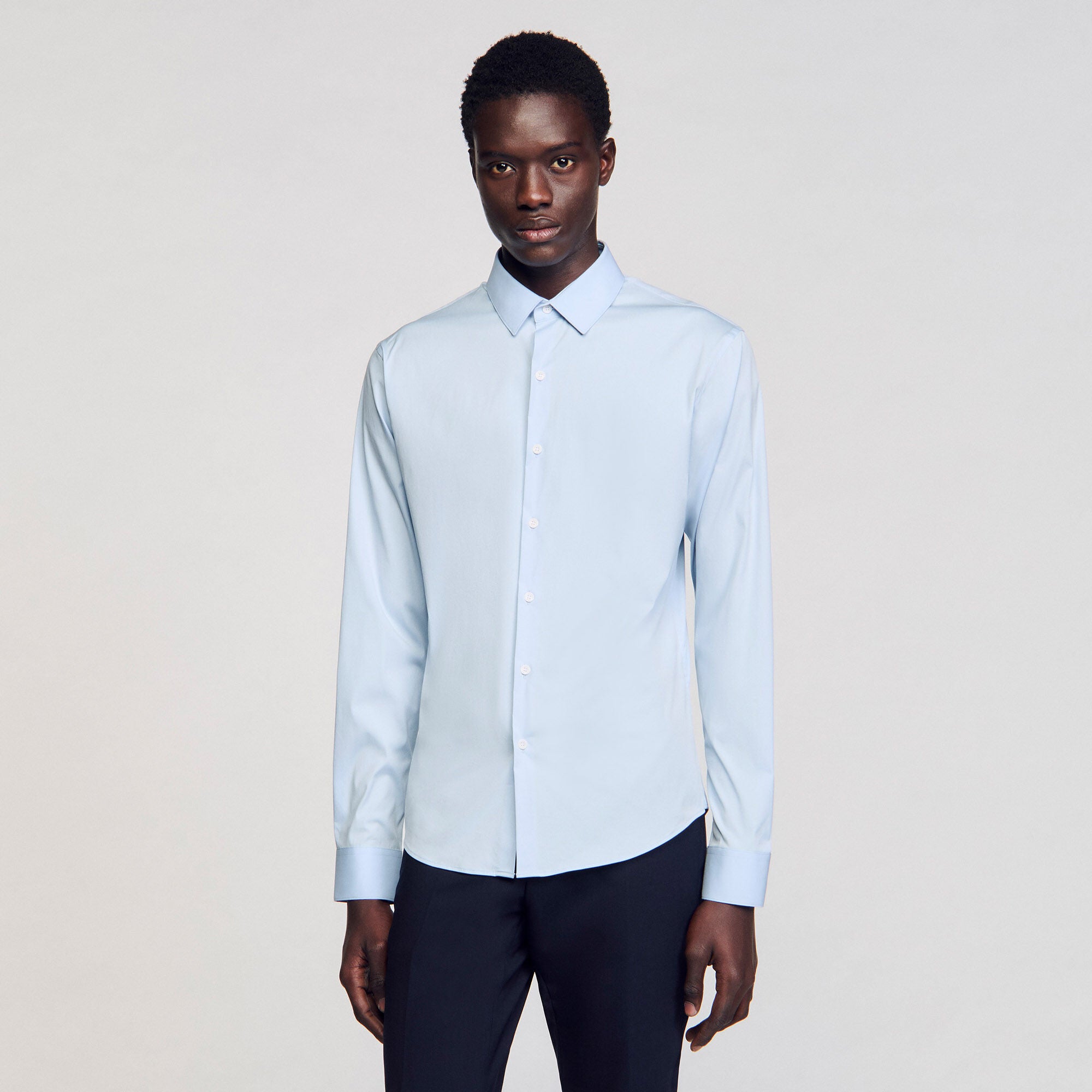 Fitted stretch cotton shirt Sky Blue Sandro Men