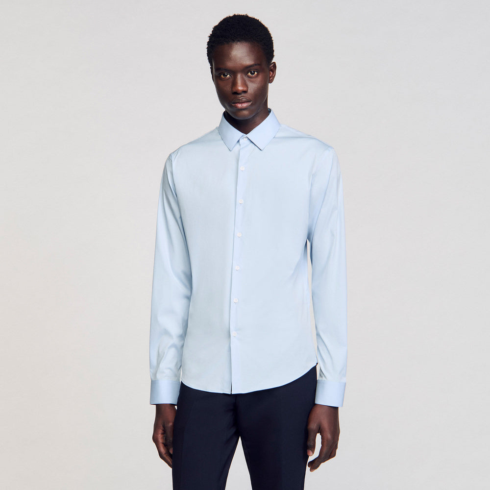 Fitted stretch cotton shirt Sky Blue Sandro Men