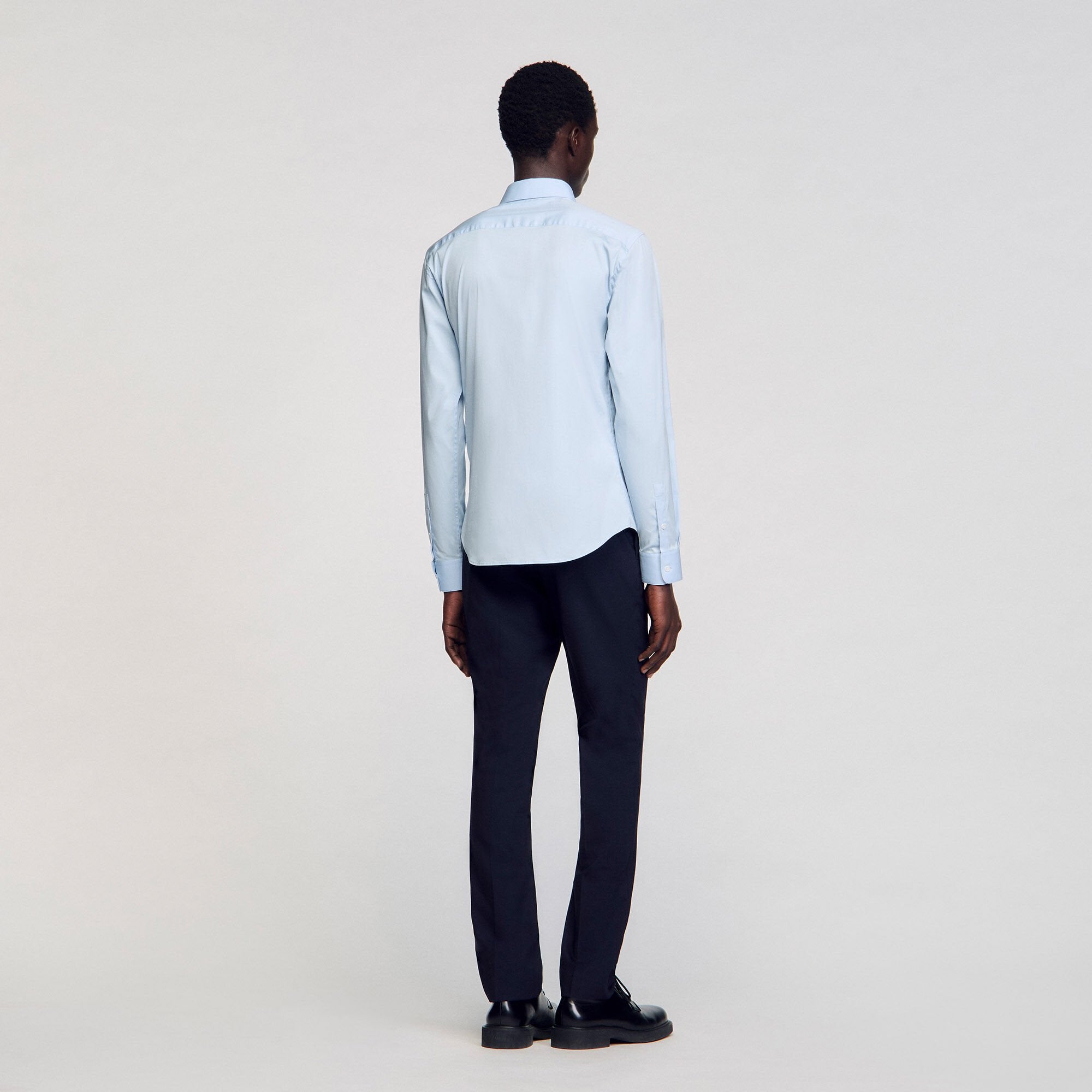 Fitted stretch cotton shirt Sky Blue Sandro Men