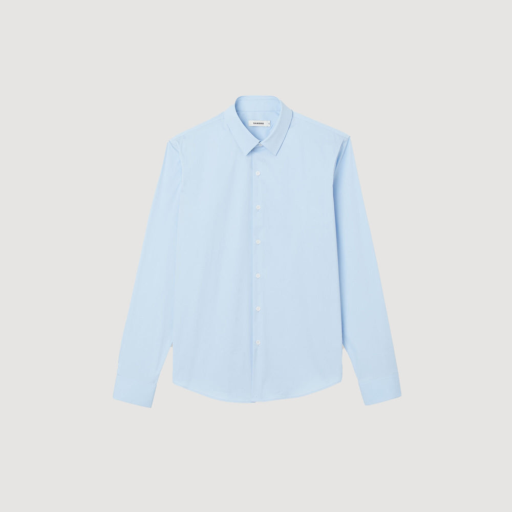 Fitted stretch cotton shirt Sky Blue Sandro Men