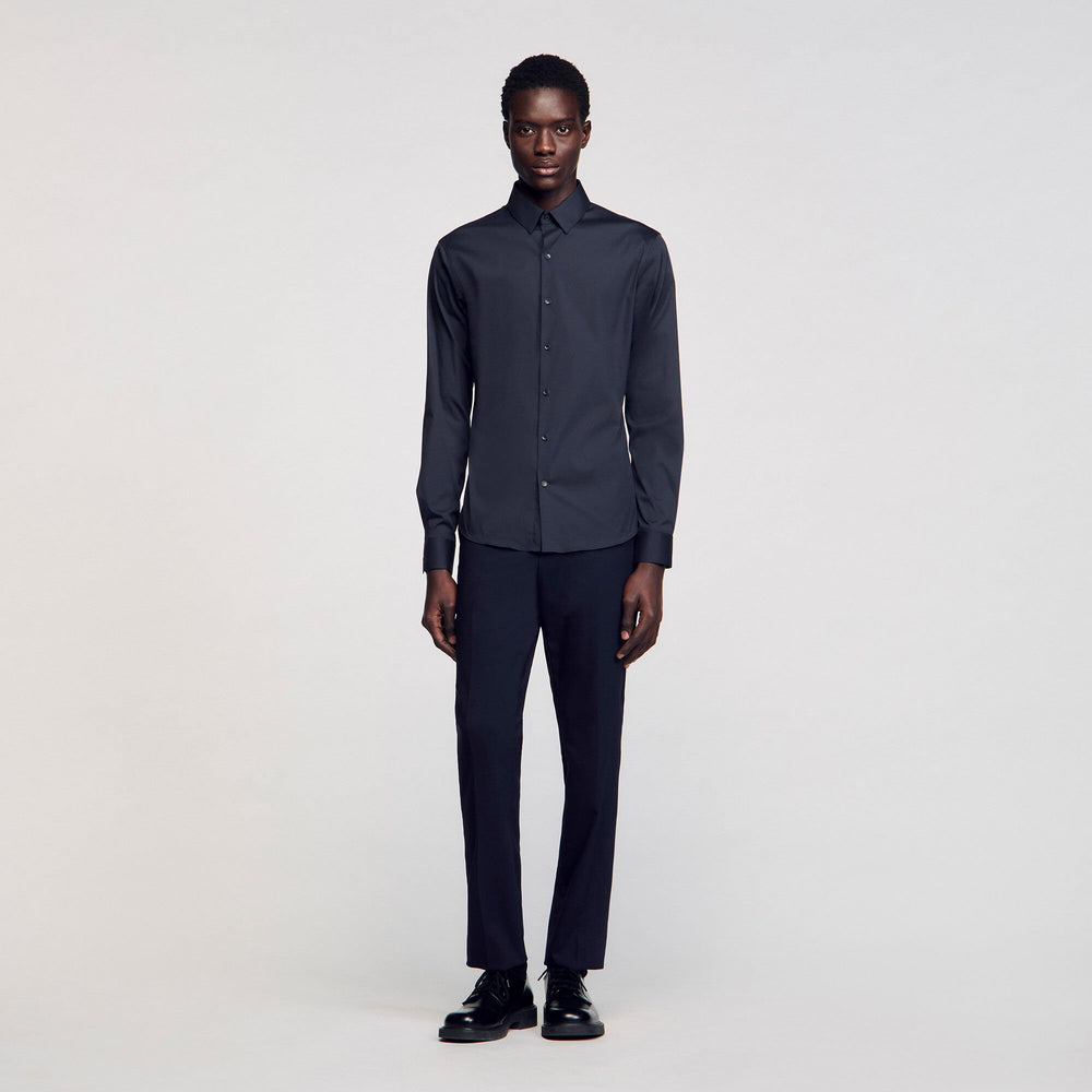Fitted stretch cotton shirt Navy Blue Sandro Men