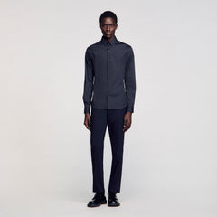 Fitted stretch cotton shirt Navy Blue Sandro Men