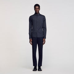 Fitted stretch cotton shirt Navy Blue Sandro Men