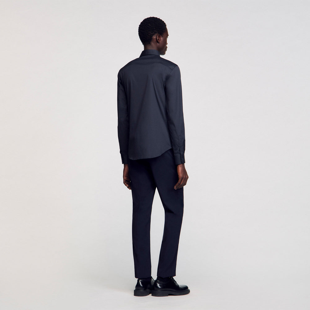Fitted stretch cotton shirt Navy Blue Sandro Men