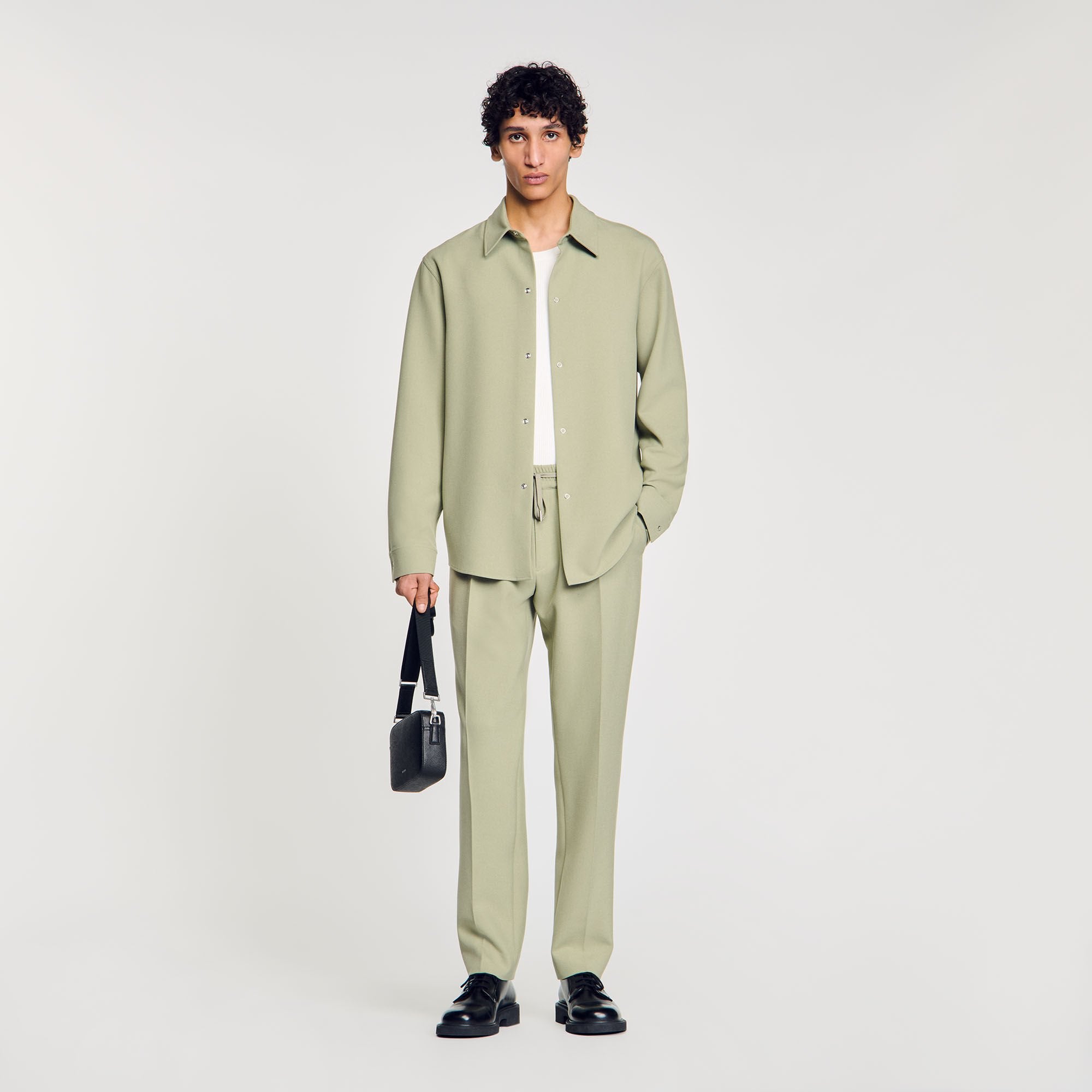 Long-sleeved jersey shirt Light Kaki. Sandro Men