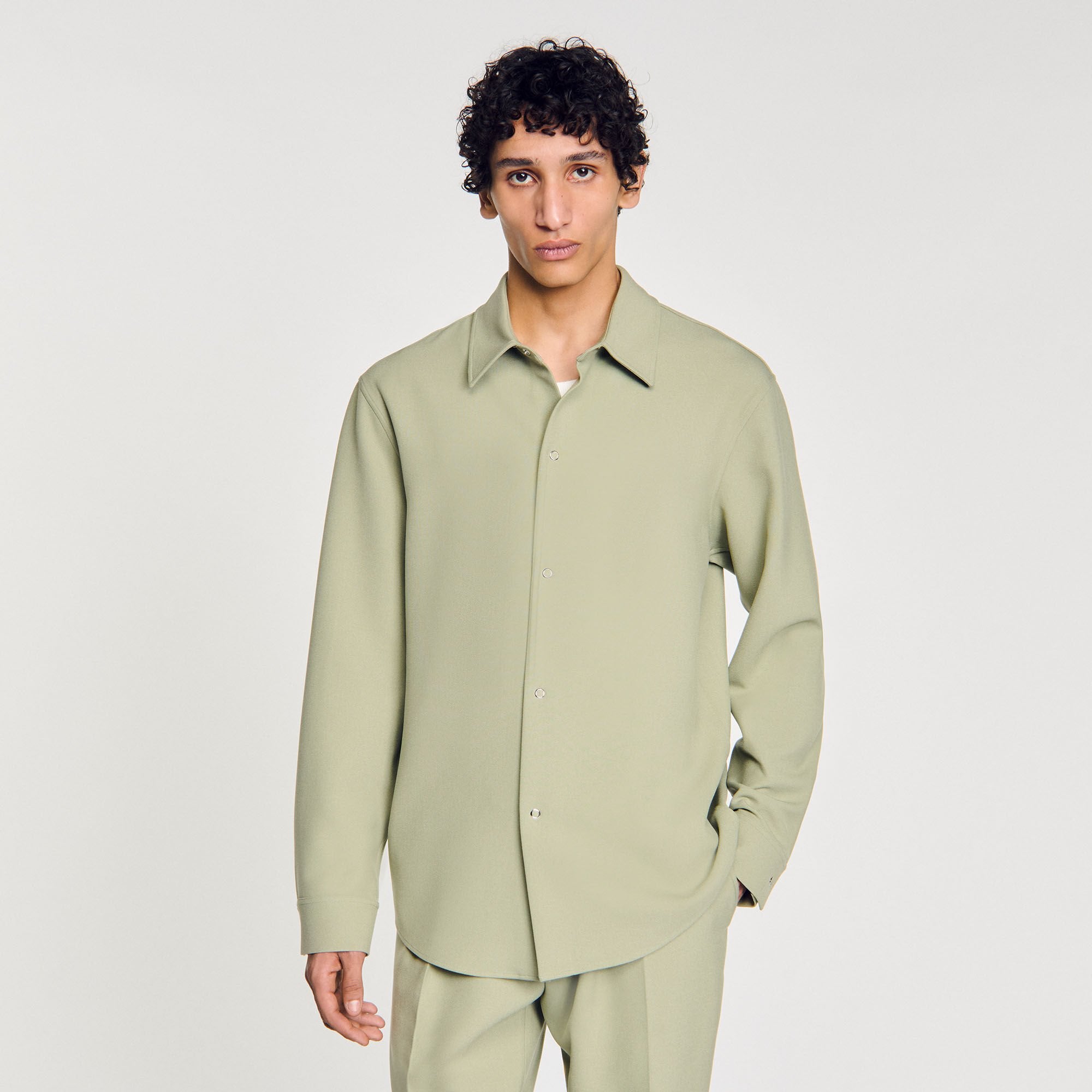 Long-sleeved jersey shirt Light Kaki. Sandro Men