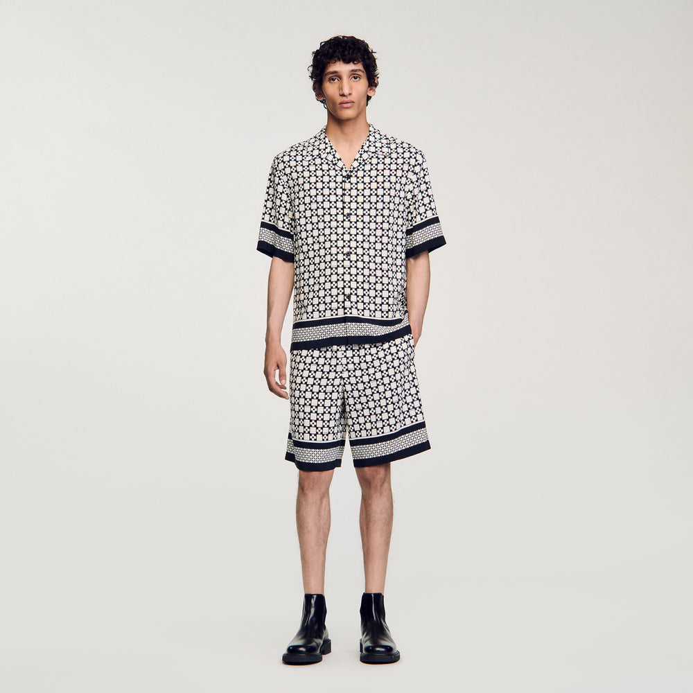 Square Cross short-sleeved shirt Ecru / Navy Sandro Men