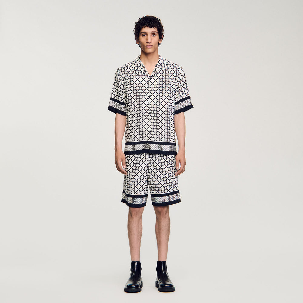 Square Cross short-sleeved shirt Ecru / Navy Sandro Men