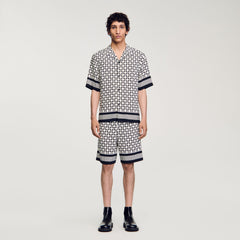 Square Cross short-sleeved shirt Ecru / Navy Sandro Men