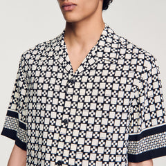 Square Cross short-sleeved shirt Ecru / Navy Sandro Men