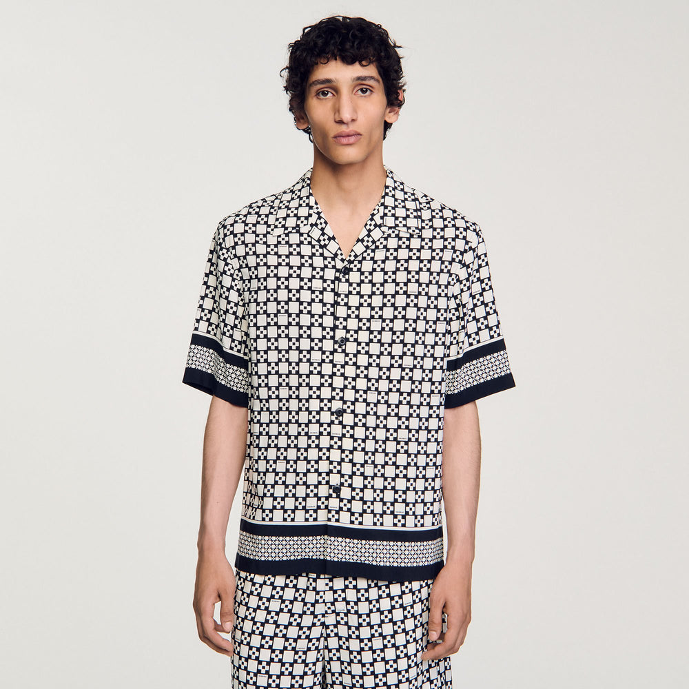 Square Cross short-sleeved shirt Ecru / Navy Sandro Men