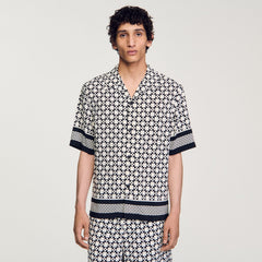Square Cross short-sleeved shirt Ecru / Navy Sandro Men
