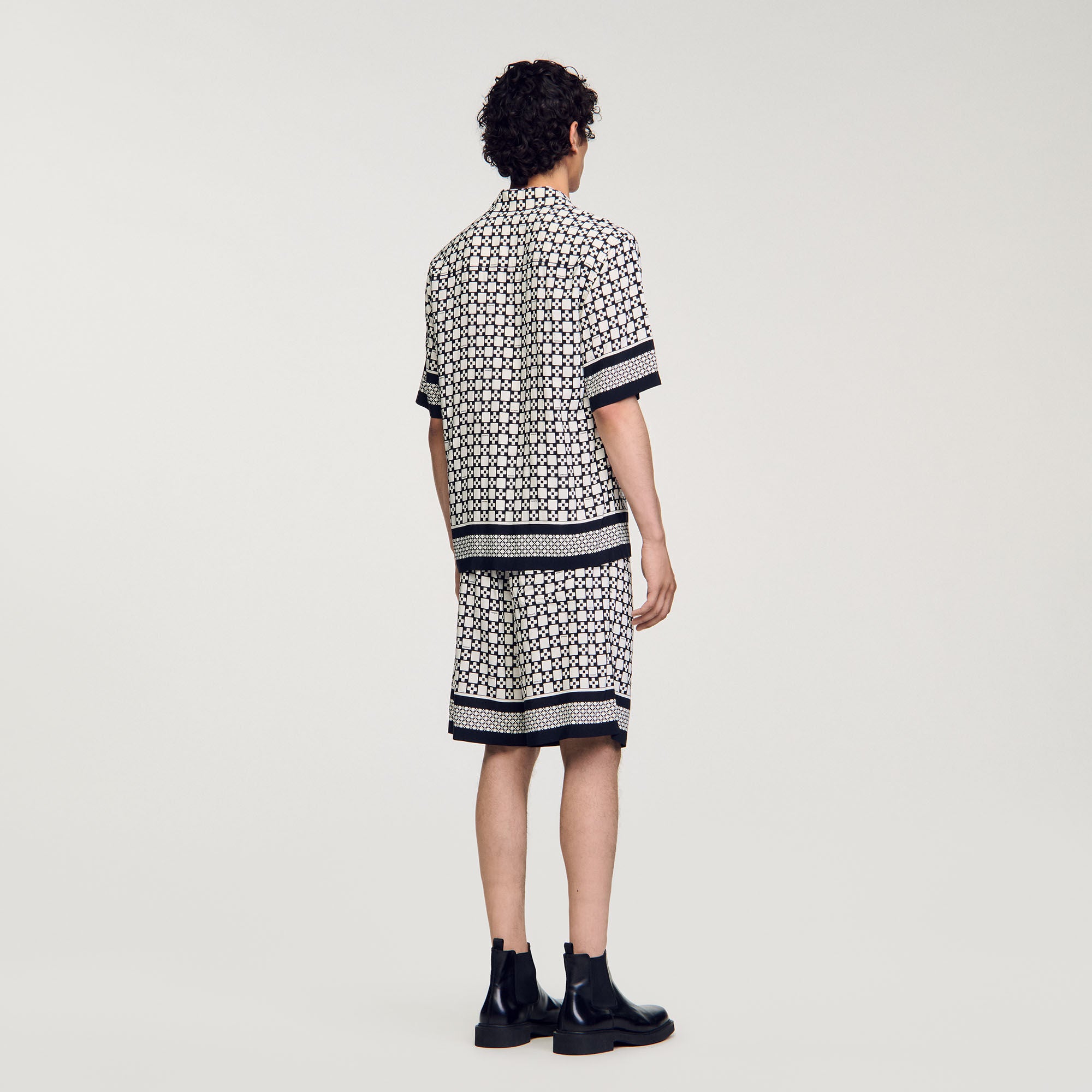 Square Cross short-sleeved shirt Ecru / Navy Sandro Men