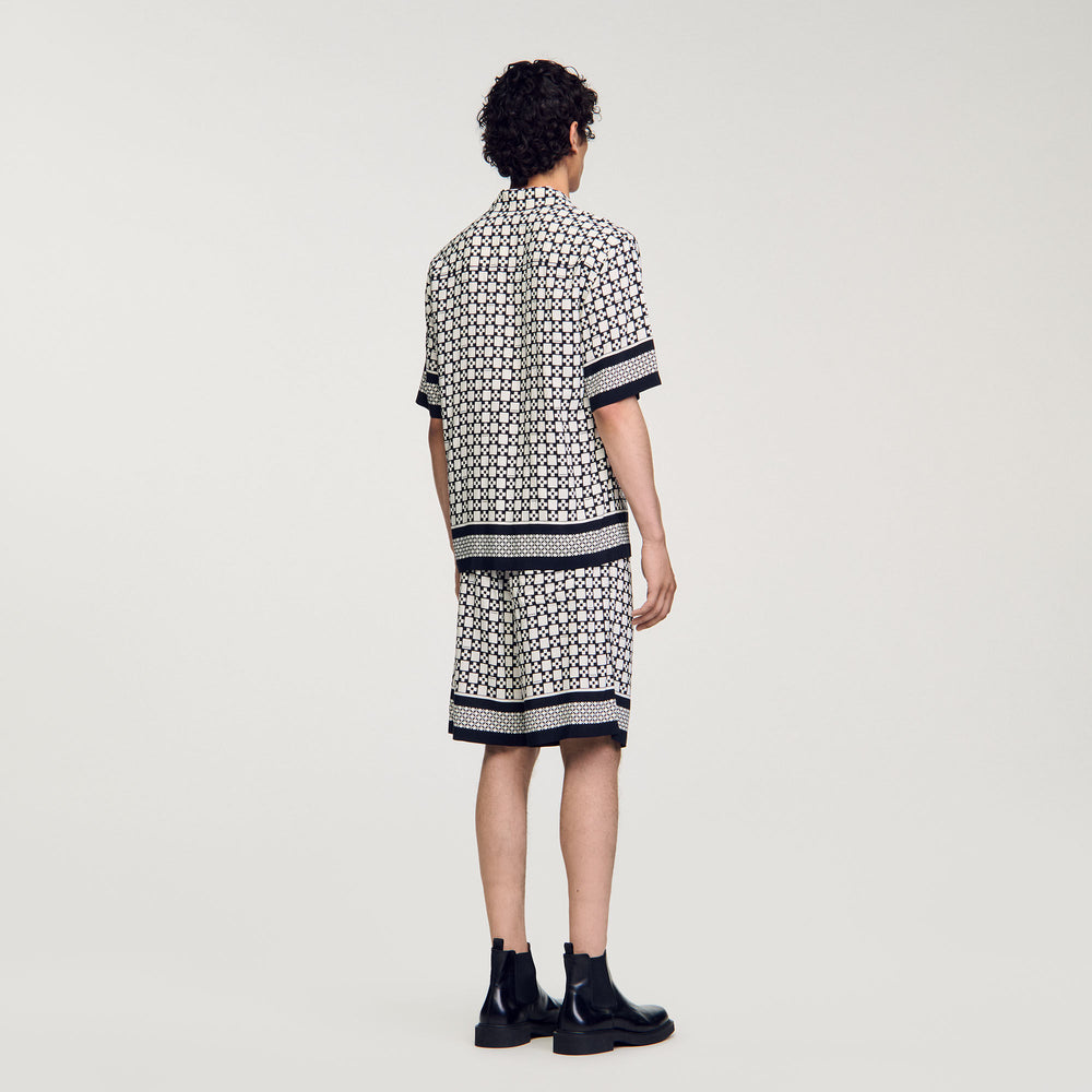 Square Cross short-sleeved shirt Ecru / Navy Sandro Men