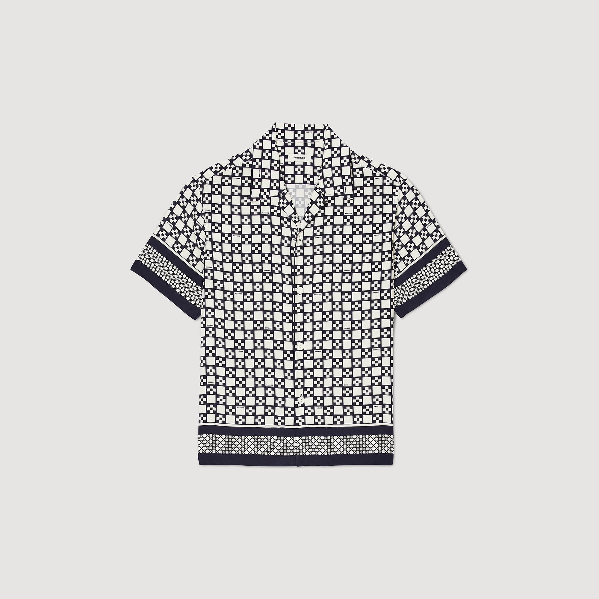 Square Cross short-sleeved shirt Ecru / Navy Sandro Men