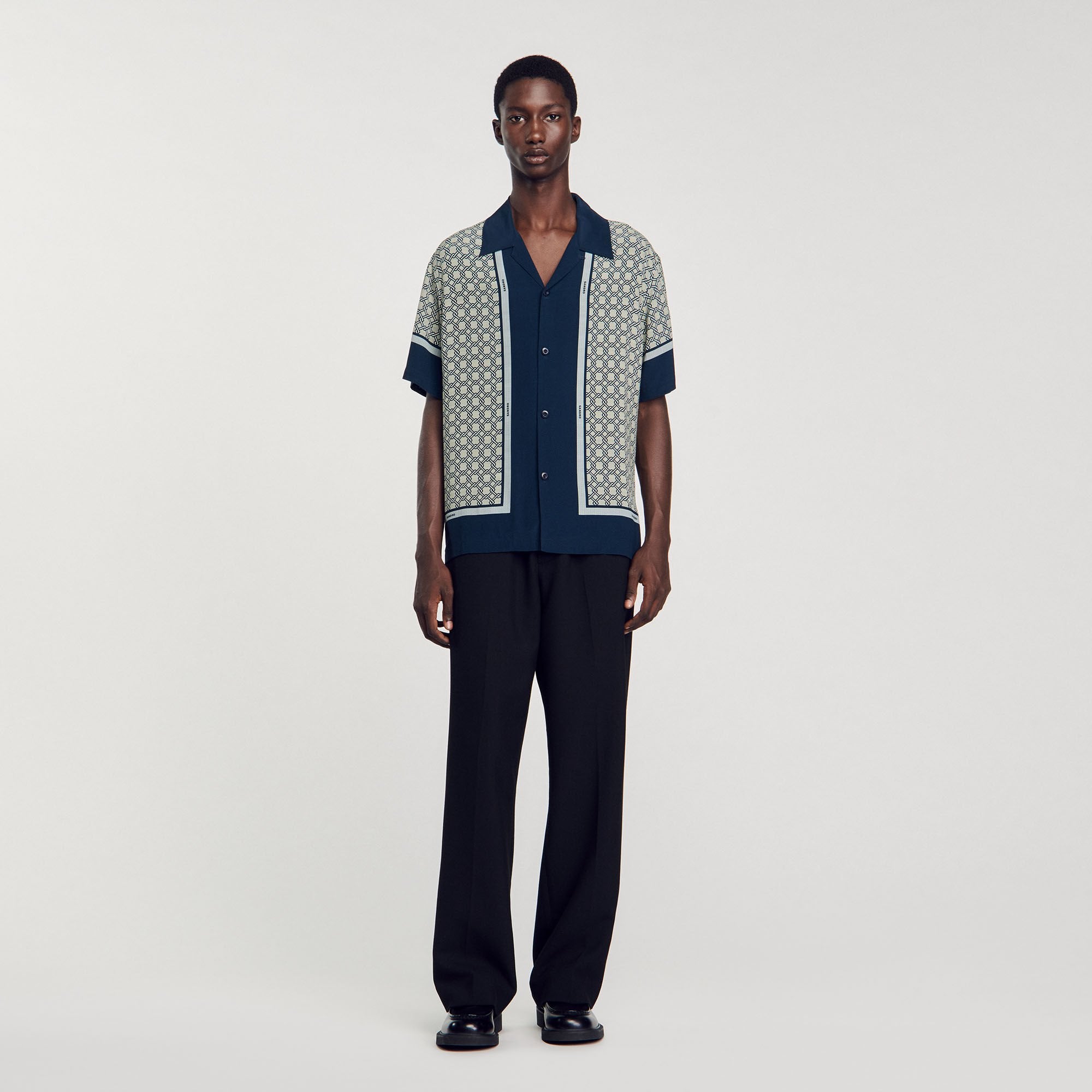 Short-sleeved patterned shirt Dark Blue Sandro Men