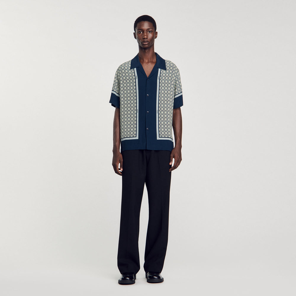 Short-sleeved patterned shirt Dark Blue Sandro Men