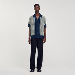 Short-sleeved patterned shirt Dark Blue Sandro Men