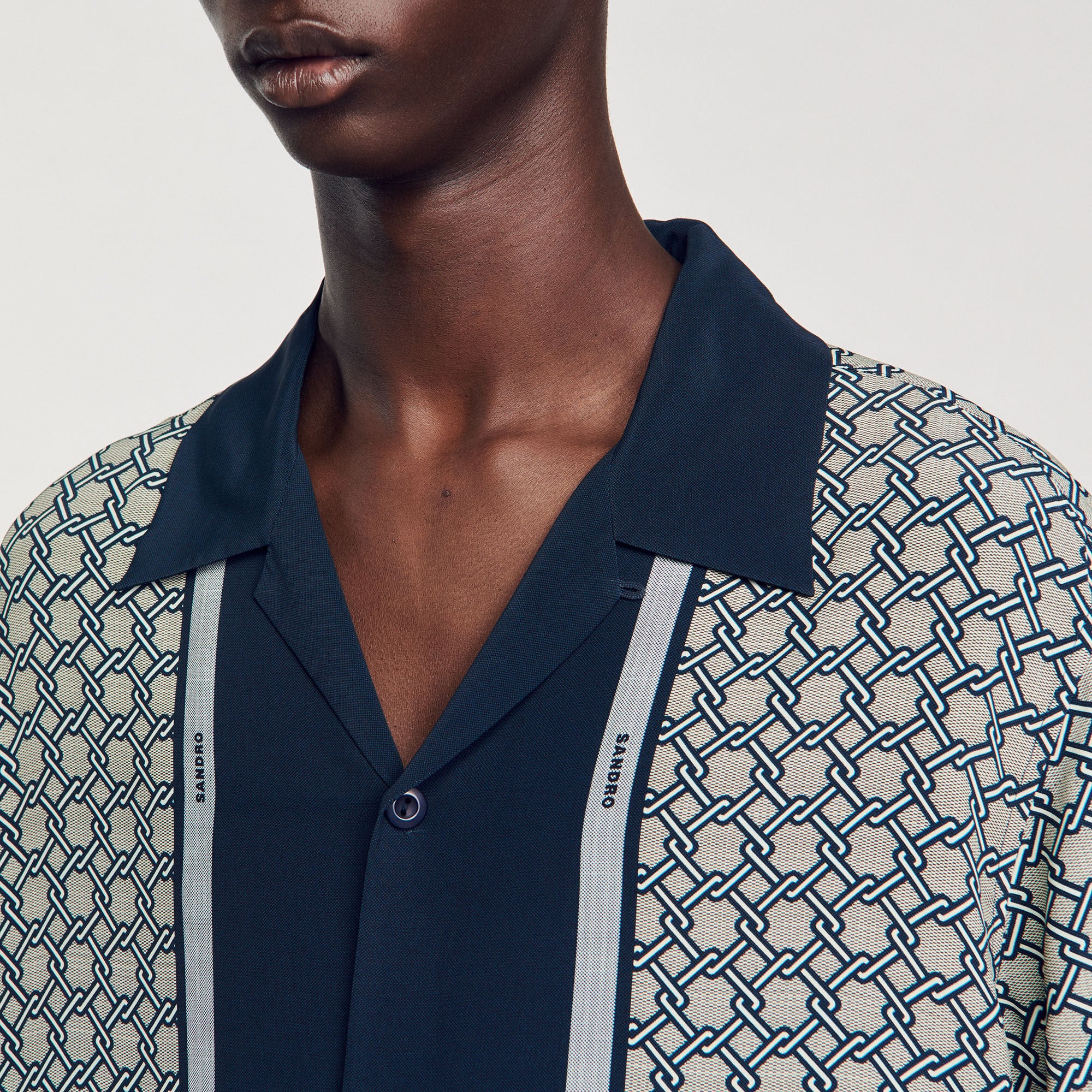 Short-sleeved patterned shirt Dark Blue Sandro Men