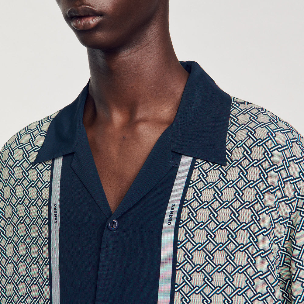 Short-sleeved patterned shirt Dark Blue Sandro Men