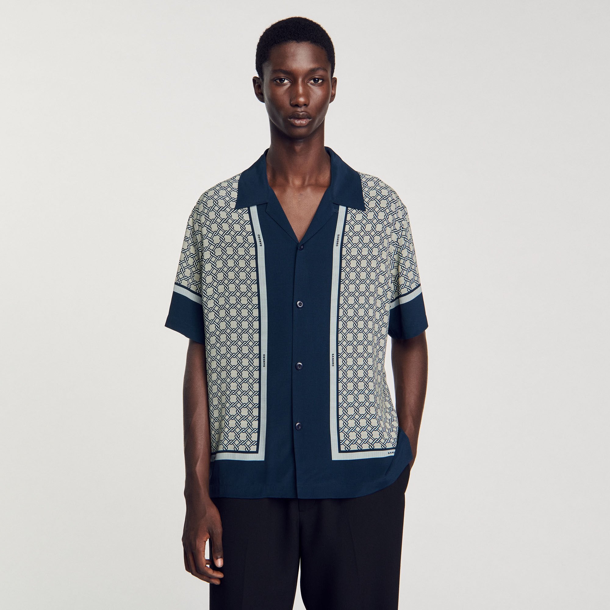 Short-sleeved patterned shirt Dark Blue Sandro Men