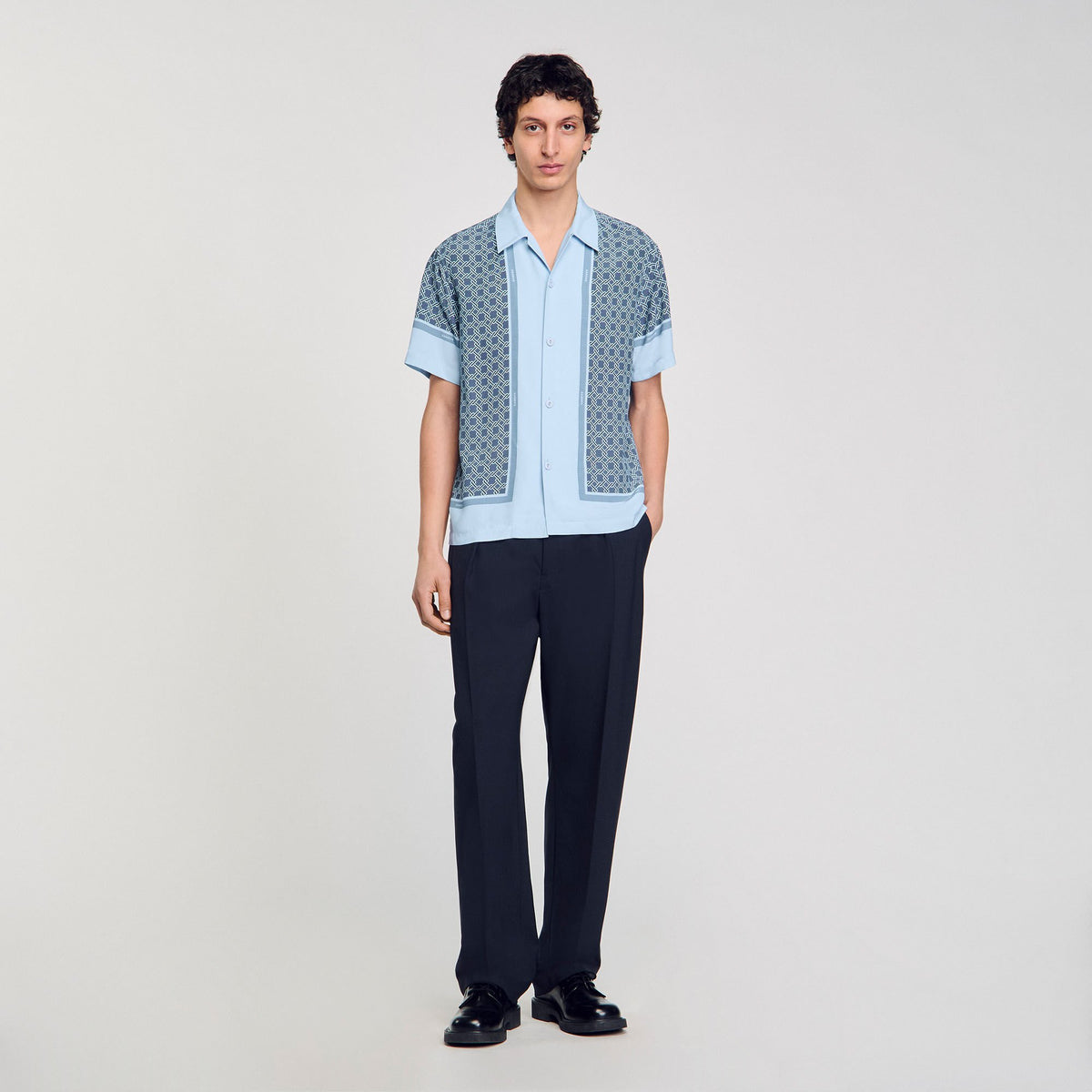 Short-sleeved patterned shirt Chambray Sandro Men