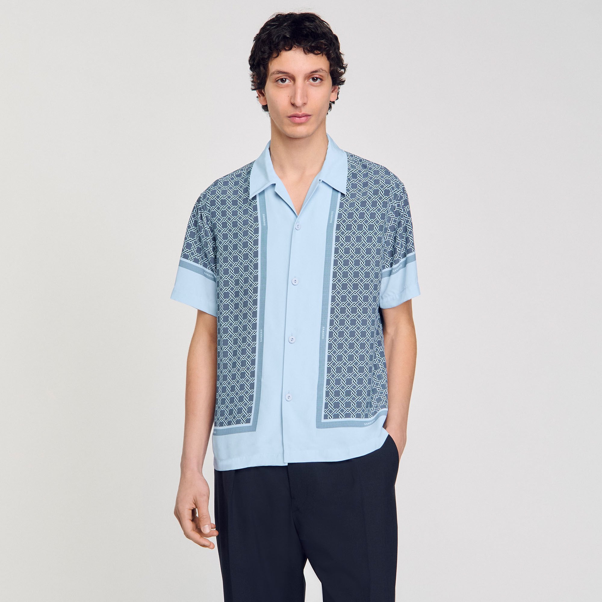 Short-sleeved patterned shirt Chambray Sandro Men