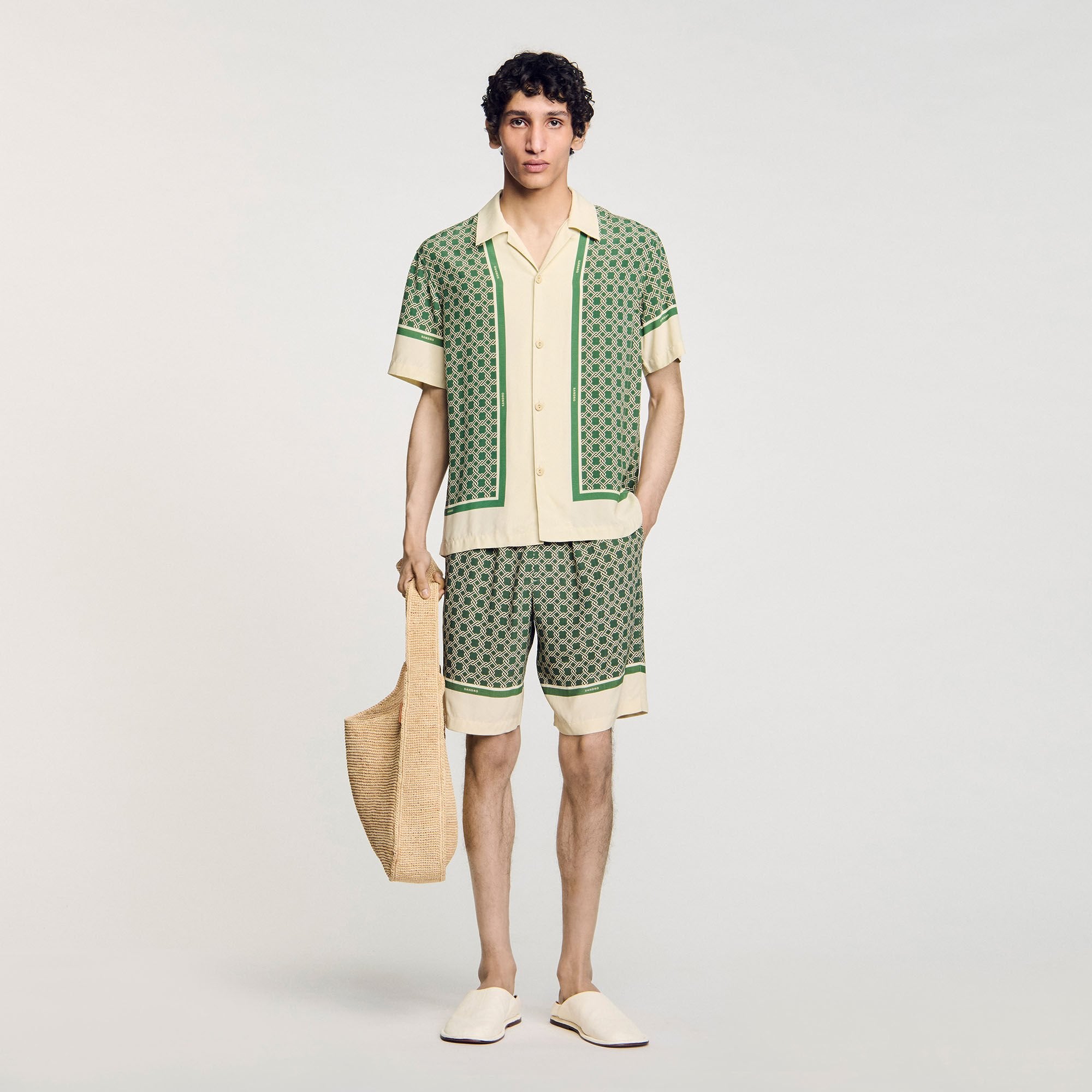Short-sleeved patterned shirt Super Green Sandro Men