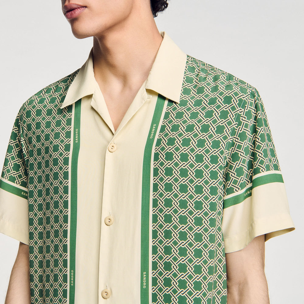 Short-sleeved patterned shirt Super Green Sandro Men