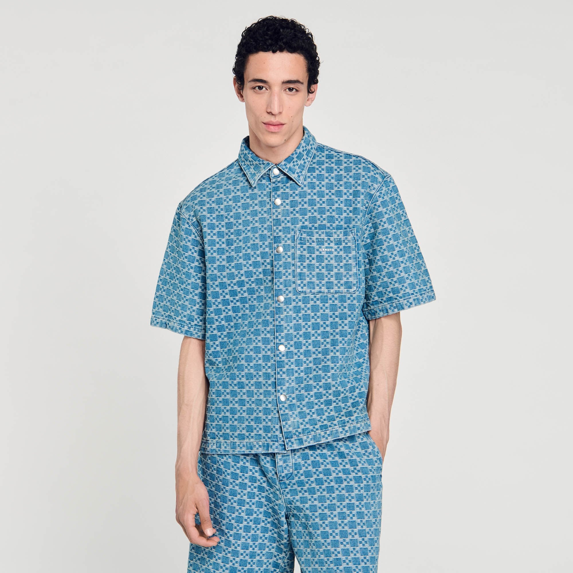 Square cross denim shirt Sky Blue Sandro Men