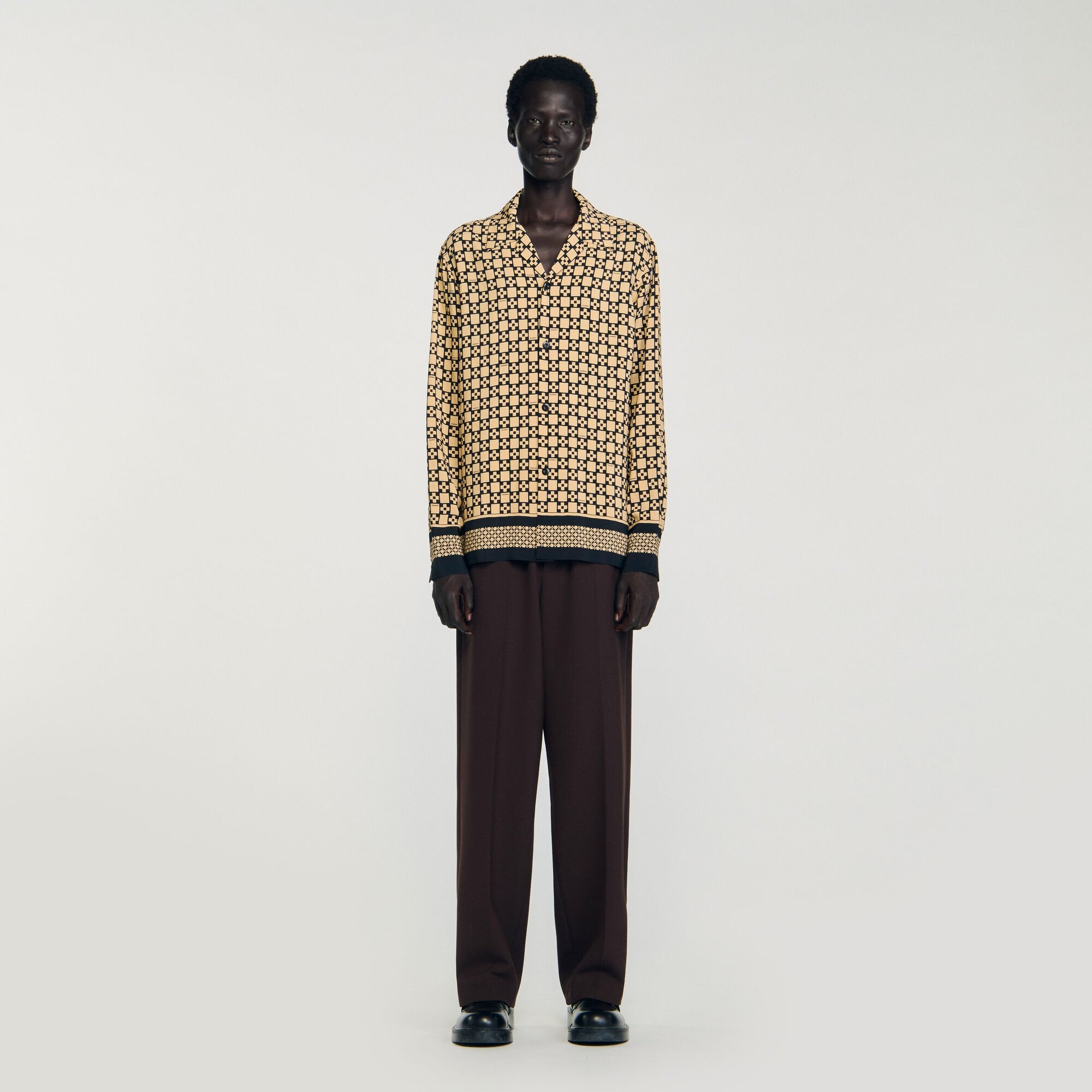 Printed loose-fit shirt Beige Sandro Men