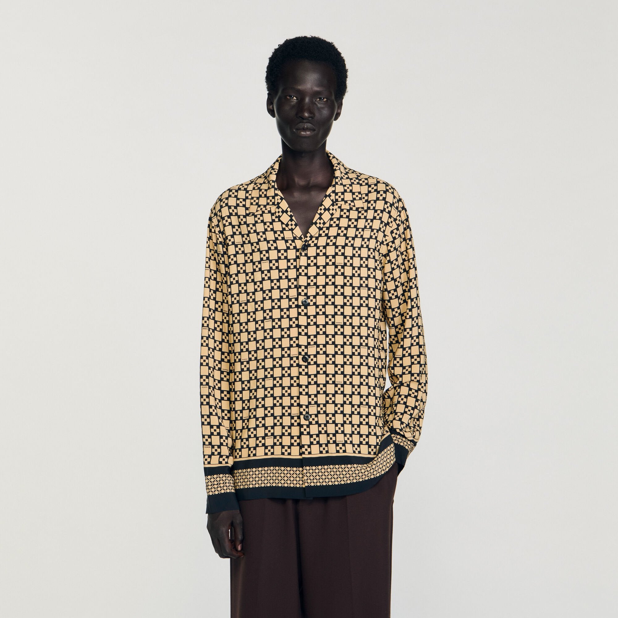 Printed loose-fit shirt Beige Sandro Men