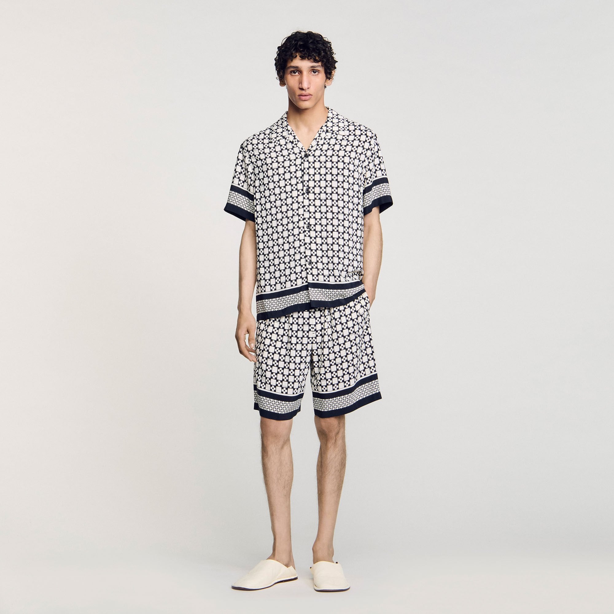 Square Cross motif flowing shirt Black Sandro Men